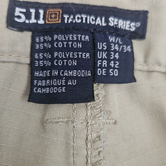 5.11 511 Tactical Pants Mens Size 34X34 Cargo Utility Ripstop Khaki Double Knee - Picture 8 of 16